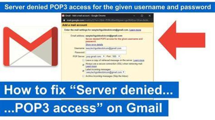 How do I fix server denied POP3 access for the given username and password?