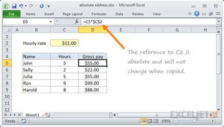How do you change a formula to an absolute reference in Excel?