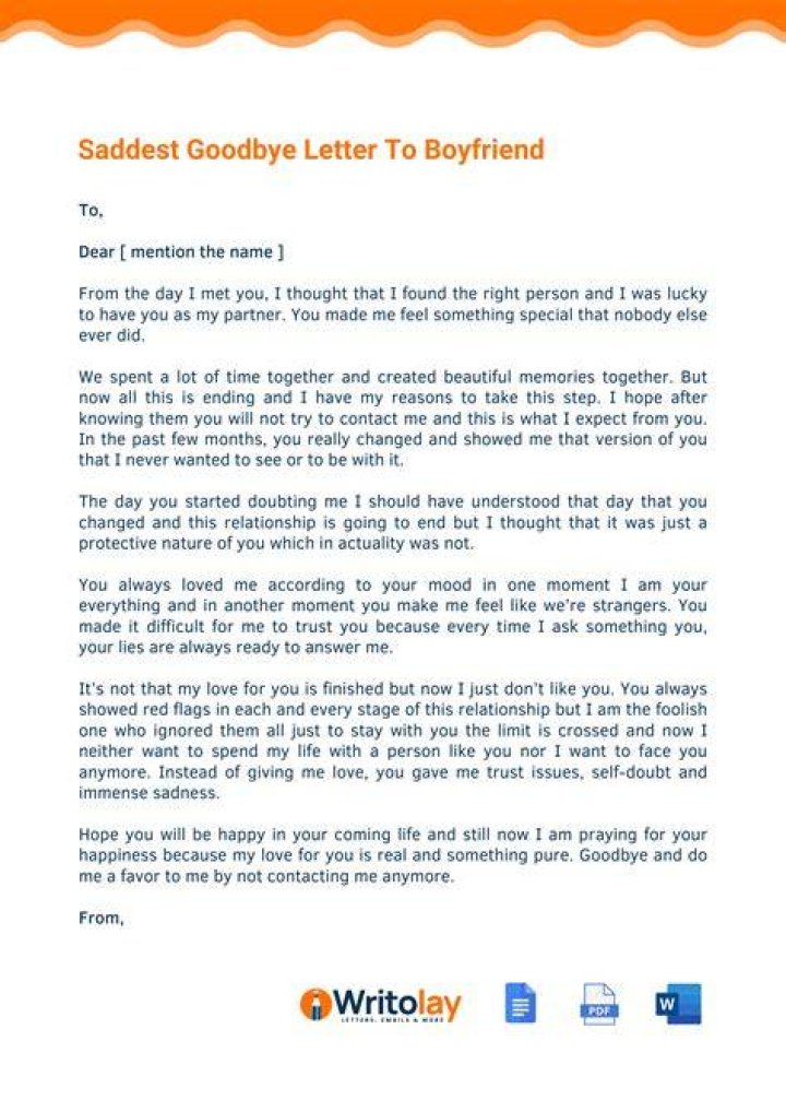 How do you make someone cry in goodbye letter?