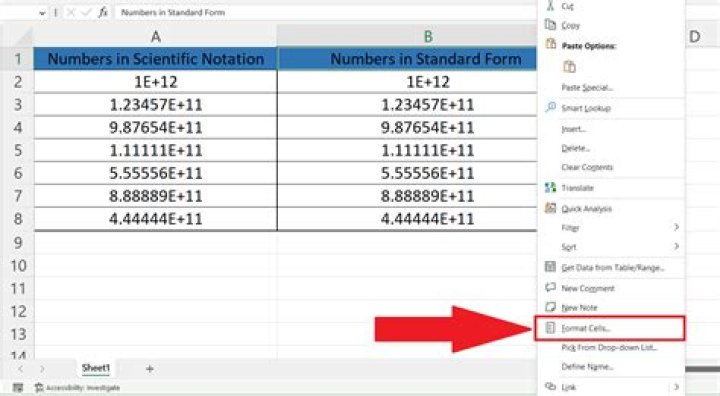 How do you write standard form in Excel?