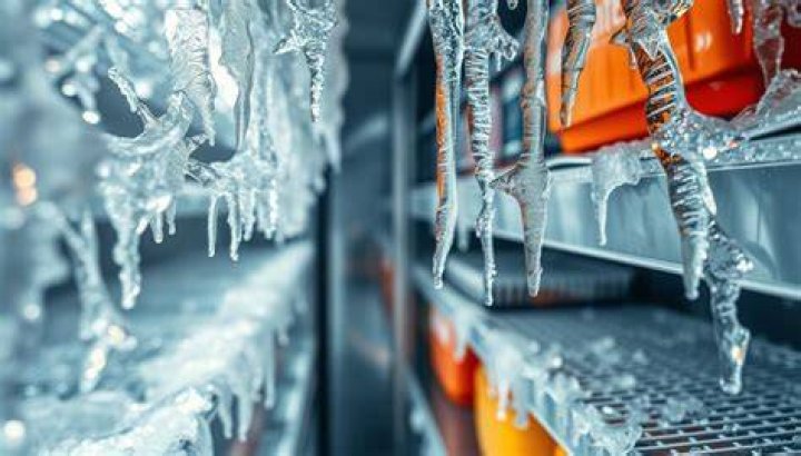 What causes large ice crystals on frozen food?