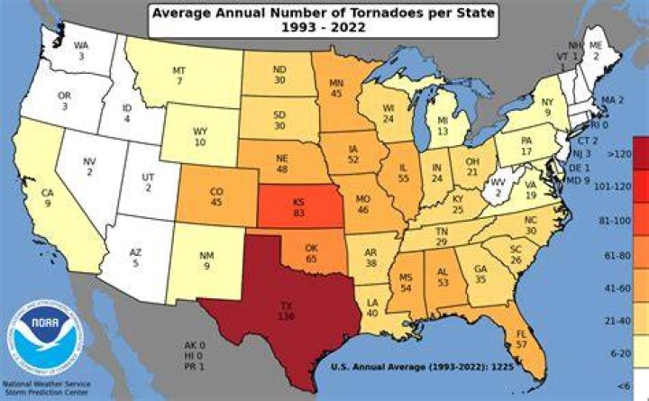 What part of Texas has no tornadoes?