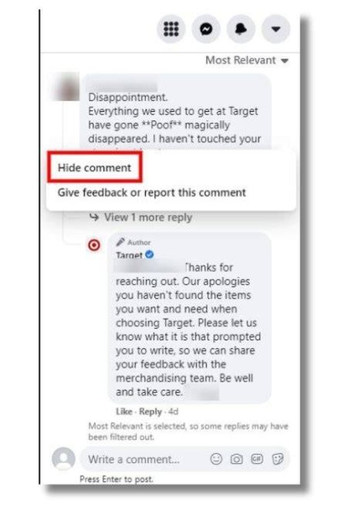 Will the person know if I hide their comment?